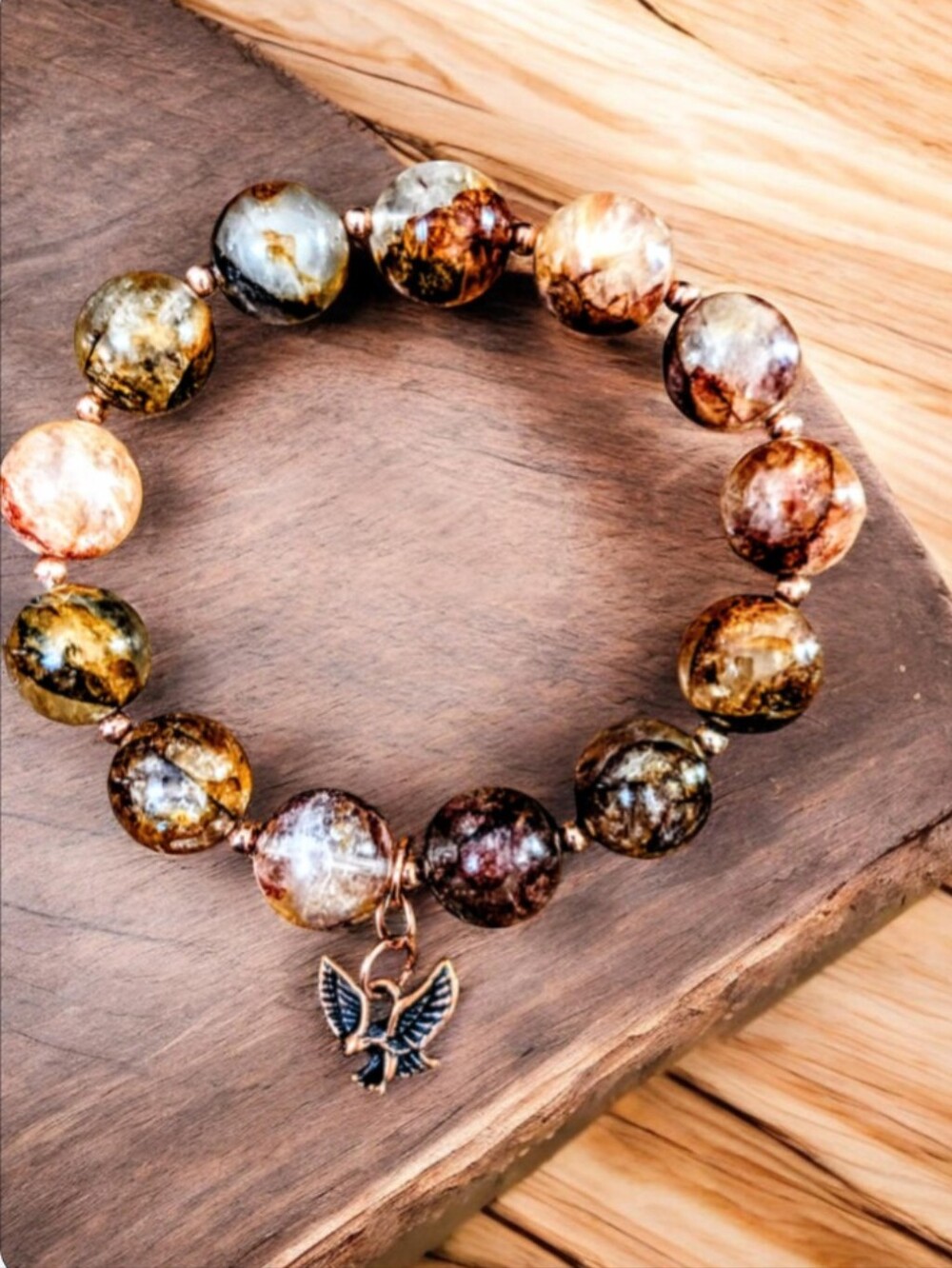 Handcrafted Fire Quartz Bracelet with Eagle Charm